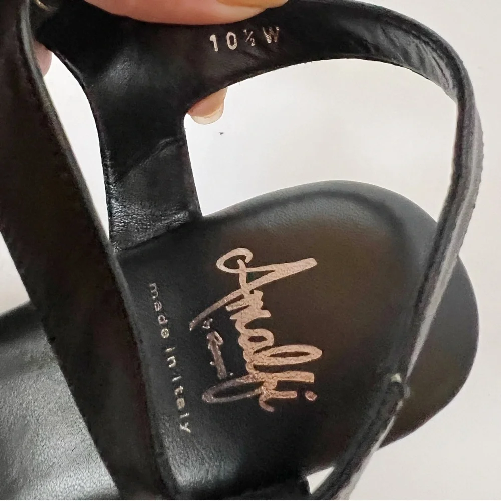 Amalfi by Rangoni Mandy Tortora leather Open Toe Low Ankle Strap Wedge Sandals